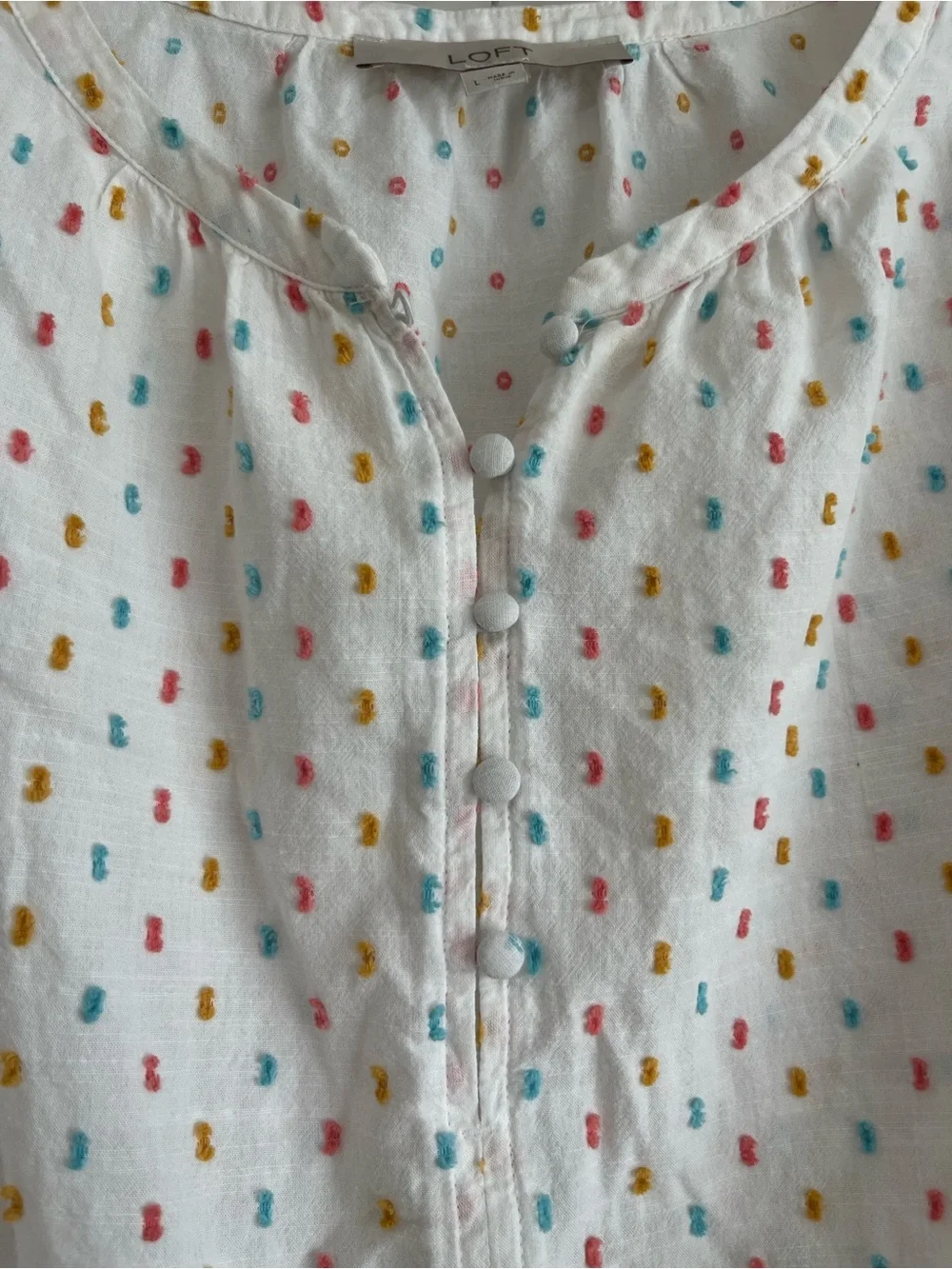 LOFT White Blouse with Multicolor Dot Embroidery